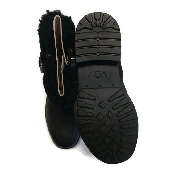 UGG Blayre III Leather Sheepskin Boots Womens Size 5 Waterproof 1095153 Black - Picture 7 of 8